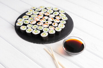 Sushi rolls. Tasty set of sushi close up shot