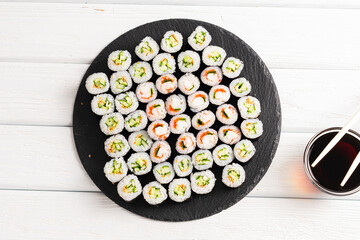 Sushi rolls. Tasty set of sushi close up shot