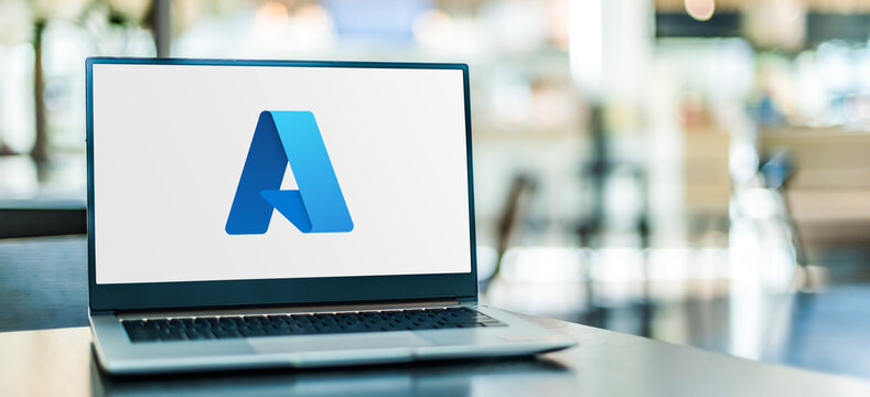 Laptop computer displaying logo of Microsoft Azure