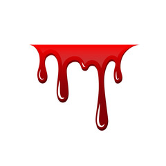 Blood drip 3d. Halloween bloodstain isolated white background. Splatter stain. Horror drop flow. Red scare ink. Blot texture. Colorful splash. Stream bleeding. Flowing liquid Vector illustration