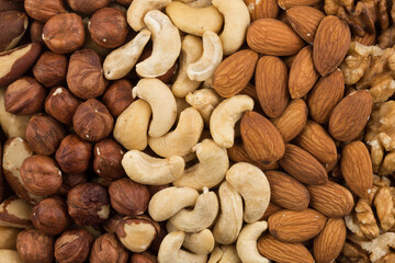 mixed nuts background above closeup