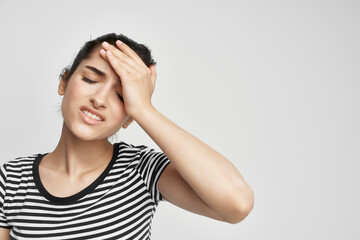 woman with headache depression migraine negative close-up