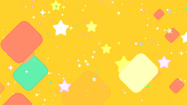 Looped 2d flat design motion graphics of rounded rectangles and stars.