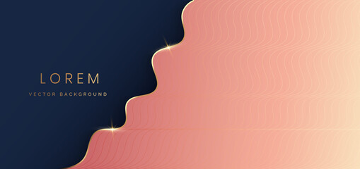 Abstract template dark blue and soft pink layer luxury background 3d with gold lines curve. Luxury style.