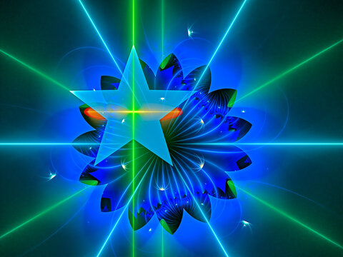 Composition in blue colors. Computer Generated Art. 3D rendering.