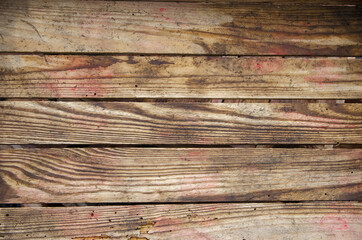 Fototapeta premium Background of horizontal wooden boards. Texture of box planks. Wood is susceptible to damage by the bark beetle.