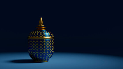 3D rendering, Thai Ceramic"Benjarong" on blue color background