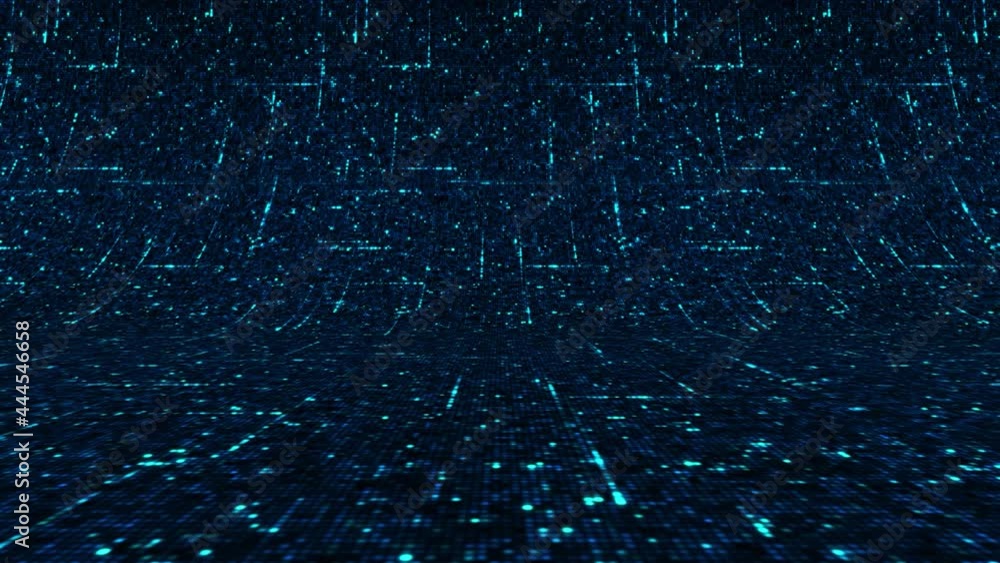 Poster circuit board dark blue background with running impulses, computer, microchip nano technology concep