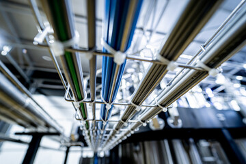 Fototapeta premium Pipes and fittings at a craft modern brewery