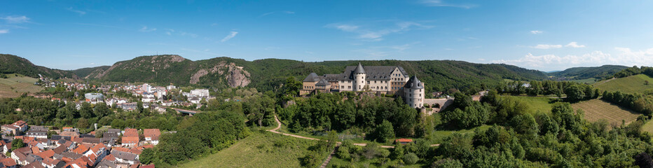 Fototapeta na wymiar Bird's eye view of Ebernburg Castle near Bad Munster am Stein / Germany 