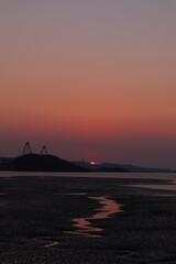 Beautiful red sunset along the coast of Incheon, Korea #7