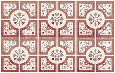 Panorama of Vintage antique red ceramic tile pattern texture and seamless background