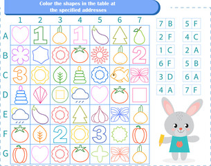  Logic game for children. Find the figures at the address. Color only these shapes