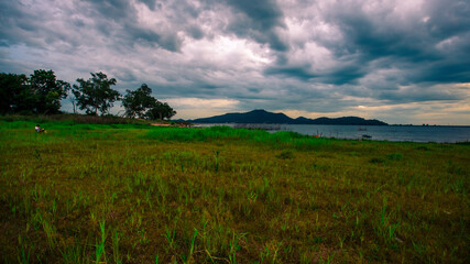 The background of Lanscape (fields, mountains, fog, trees) with intimate view. And fresh in the sight of the journey, light wallpaper of the sun in the morning.