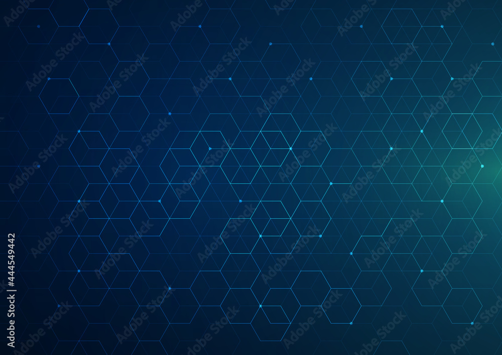 Poster digital technology background. abstract hexagons background with lines and dots. design for science,