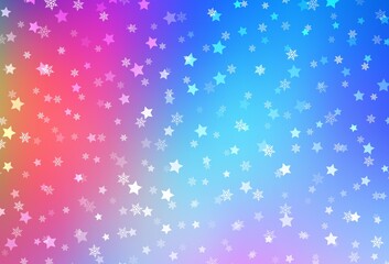 Light Multicolor vector template with ice snowflakes, stars.
