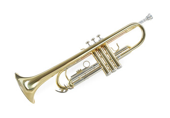 Naklejka na ściany i meble Trumpet isolated on white. Wind musical instrument