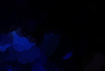 Dark BLUE vector doodle background with leaves.