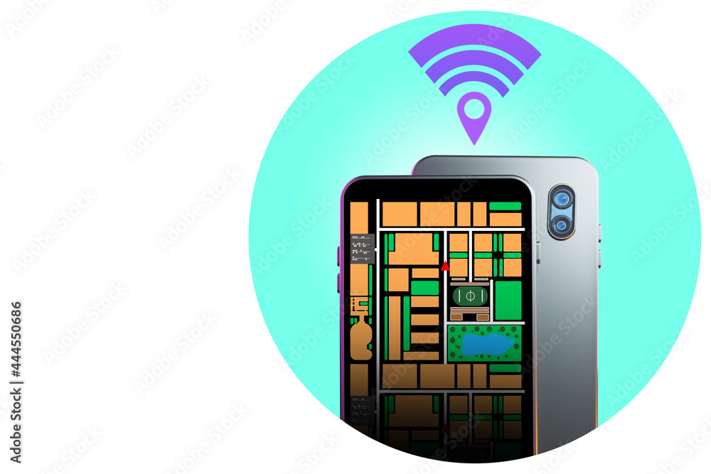 Poster smartphone map application. smartphone navigation. mobile gps. map gps navigation. a map of the area