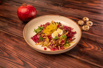 Uzbek salad tashkent with boiled eggs, green salad