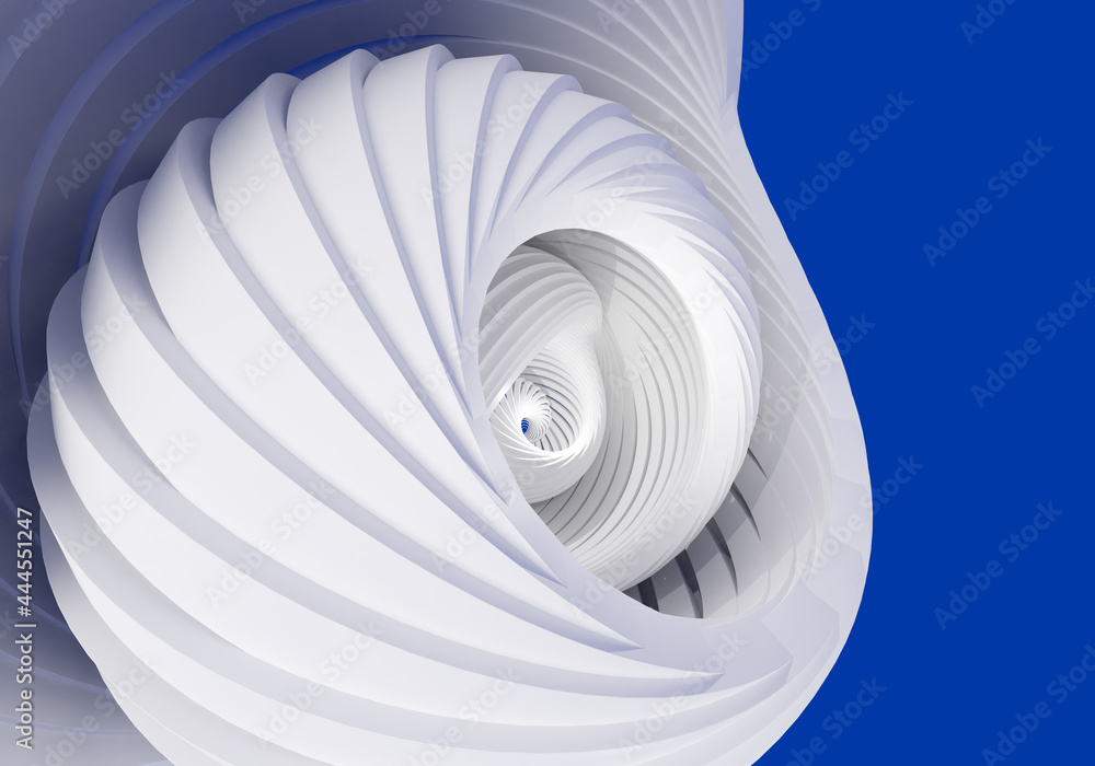 Poster an abstraction with swirling white stripes. the white image resembles a shell. abstract geometry. mo