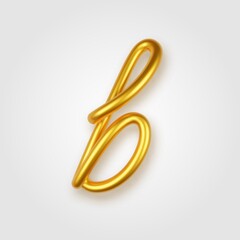 Gold 3d realistic lowercase letter B on a light background.