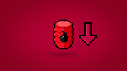 Obraz premium Pixel barrel of crude oil decreasing in value
