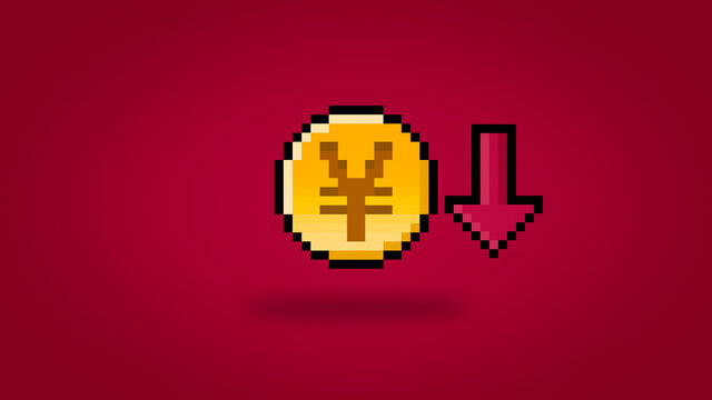 Pixel Yen, Yuan or Renminbi coin decreasing in value