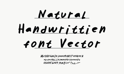 Fototapeta premium natural handwritten font vector. modern typeface with uppercase and lowercase alphabet, numbers, and punctuation. hand drawn typography collection.