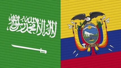 East Timor and Saudi Arabia Flags Together Fabric Texture Illustration Background