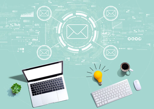 Email concept with computers with a light bulb
