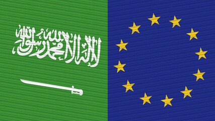Ethiopia and Saudi Arabia Flags Together Fabric Texture Illustration Background