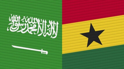 Ghana and Saudi Arabia Flags Together Fabric Texture Illustration Background