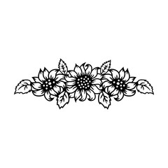 Sunflower or daisy border on white background. Vector illustration.