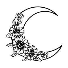 Crescent with sunflowers on white background.Vector illustration.