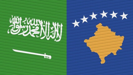 Kosovo and Saudi Arabia Flags Together Fabric Texture Illustration Background