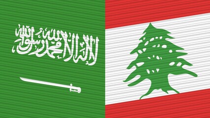 Naklejka na ściany i meble Lebanon and Saudi Arabia Flags Together Fabric Texture Illustration Background