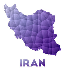 Map of Iran. Low poly illustration of the country. Purple geometric design. Polygonal vector illustration.