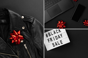 Collage with promotion composition for Black friday sale. Shopping sale concept