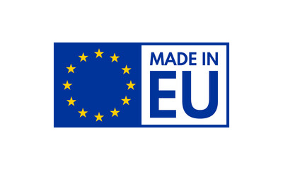 made in europe, vector emblem with eu flag - obrazy, fototapety, plakaty