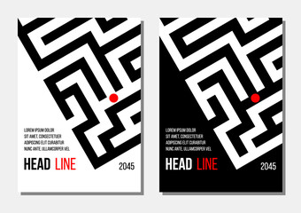 black white abstract geometrical maze cover, business report or corporate strategy template