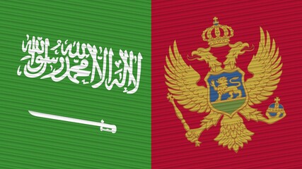 Montenegro and Saudi Arabia Flags Together Fabric Texture Illustration Background