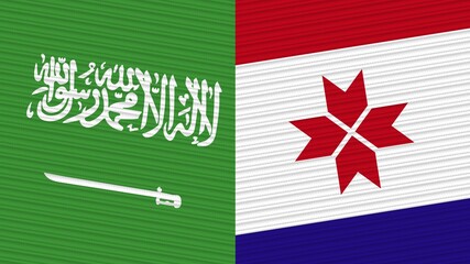 Mordovia and Saudi Arabia Flags Together Fabric Texture Illustration Background