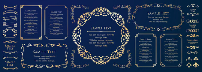 植物モチーフのフレームセット。エレガントなイメージのデザイン素材。優美なライン。上品なデザイン。