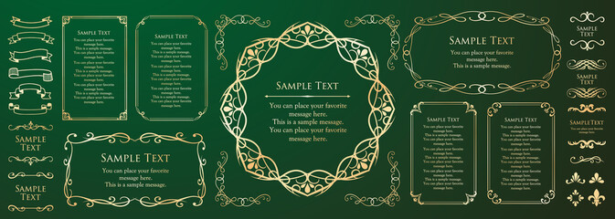 植物モチーフのフレームセット。エレガントなイメージのデザイン素材。優美なライン。上品なデザイン。