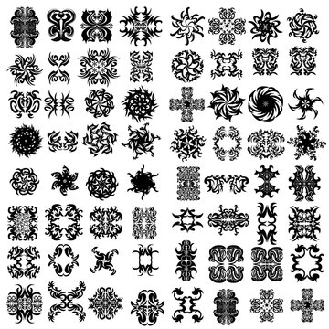 Set with silhouettes of decorative ornaments isolated on white background. Vector illustration