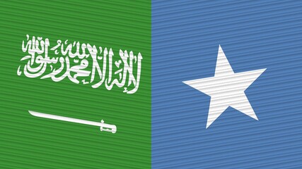 Somalia and Saudi Arabia Flags Together Fabric Texture Illustration Background