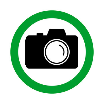 photo or camera allowed green round vector sign