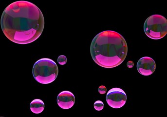 Floating soap bubbles. 3d illustration.