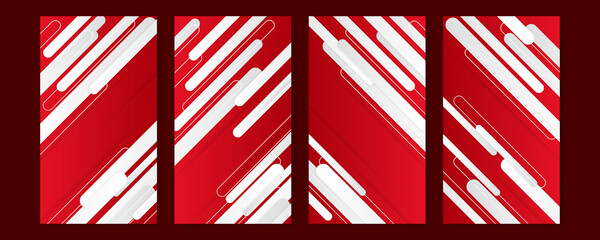 Abstract red vector background with stripes, circle, square, wave, and geometric shapes.